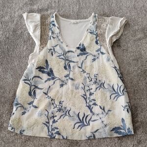 Anthropologie Tiny Floral Flutter Sleeve Top